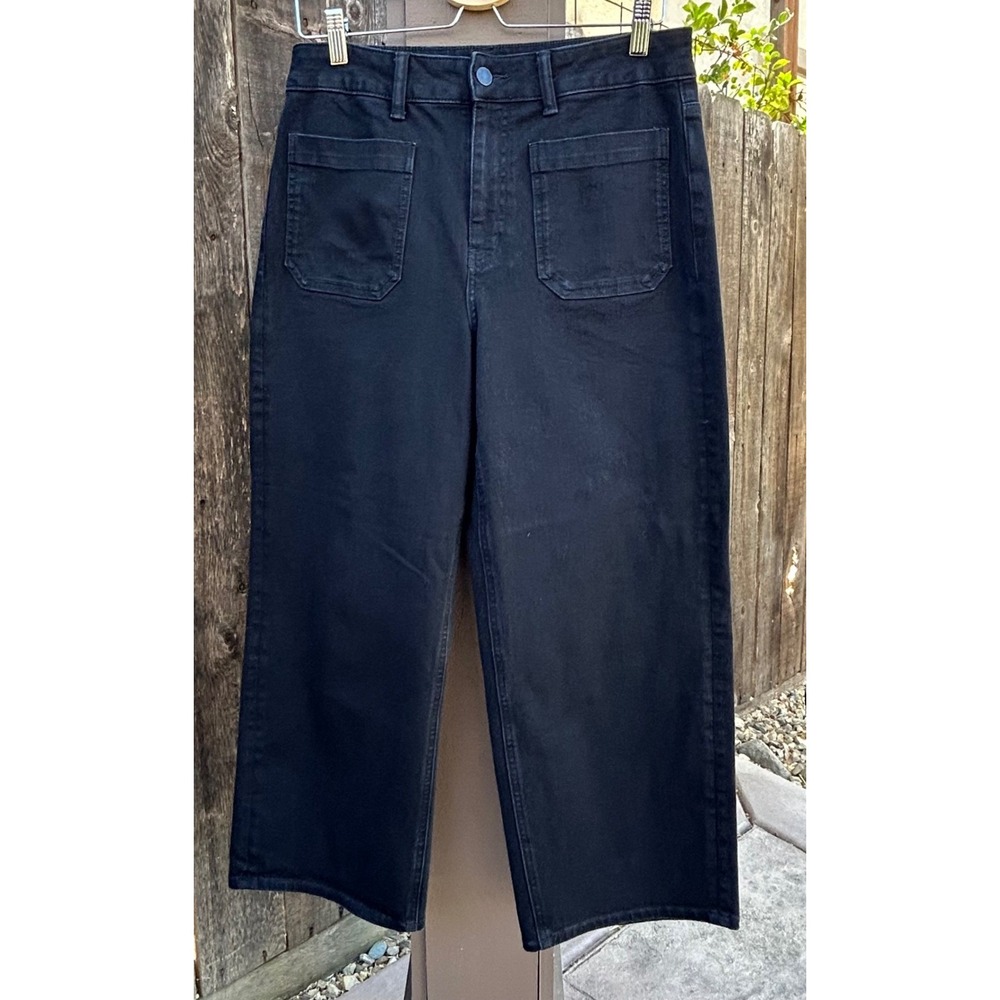 Quince Bella Jeans Womens 30 Black High Rise Patch Pocket Cropped Wide Leg